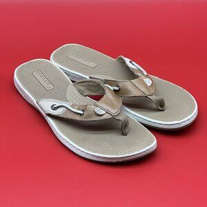 Sperry TopSider Seafish Beige Leather Thong Sandals Flip Flops Women's Size 9.5M